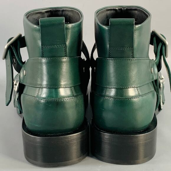 BURBERRY Size 9.5 Forest Green Leather Pull On Belted Boots main image 8